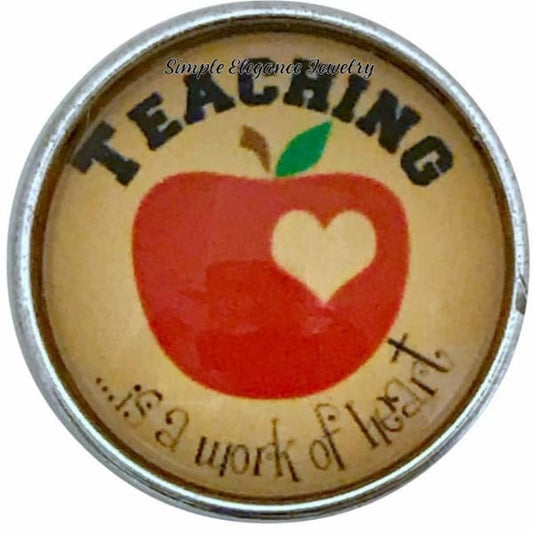 Teaching Is A Work Of Heart Apple Snap Charm 20mm for Snap Jewelry - Snap Jewelry