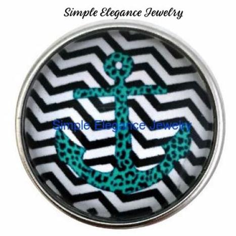 Teal-Black Chevron Anchor Snap 20mm - Snap Jewelry