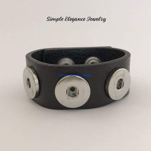 Triple Snap-Black PU Leather Childs Snap Bracelet-18mm-20mm Snaps - Snap Jewelry