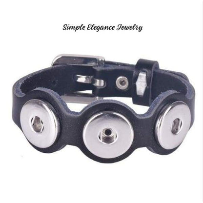 Triple Snap Bracelet- Leather Cut-Out 18mm-20mm Snaps - Black - Snap Jewelry