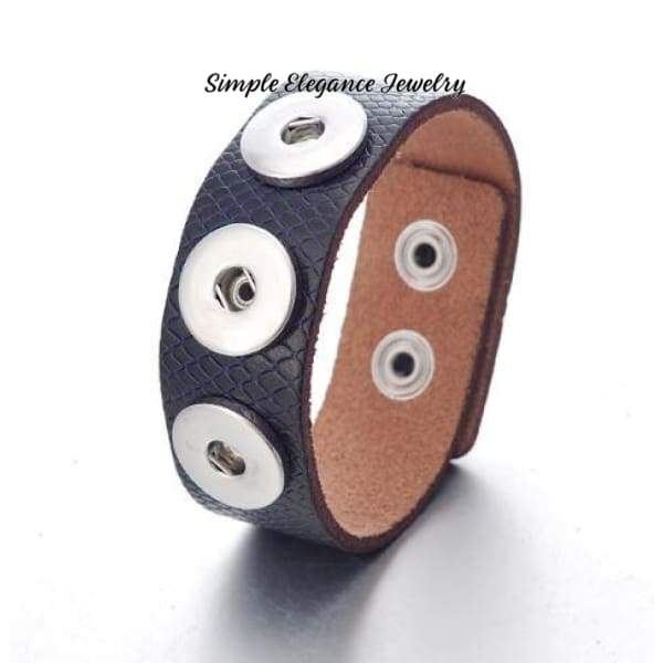 Triple Snap-Scale Pattern Leather Snap Bracelet-18m-20mm Snaps (B282) - Deep Blue - Snap Jewelry