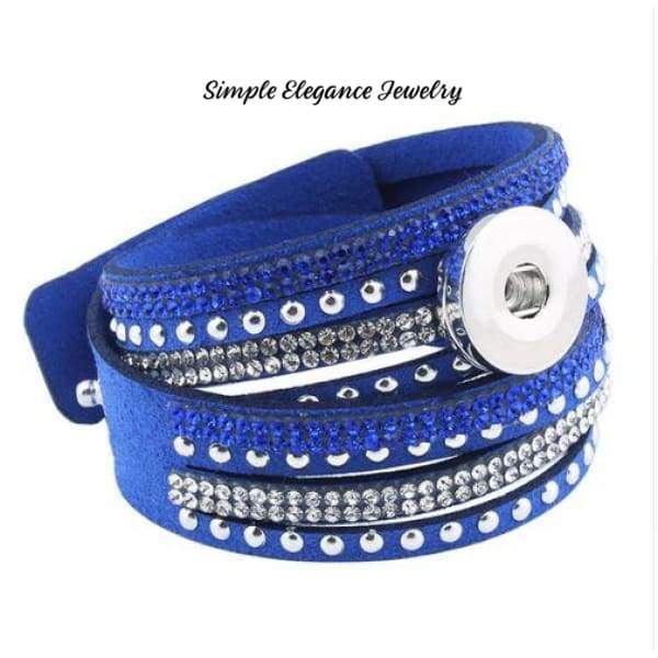 Triple Wrap Felt Leather Rhinestone Snap Bracelet 20mm (B301) - Blue - Snap Jewelry