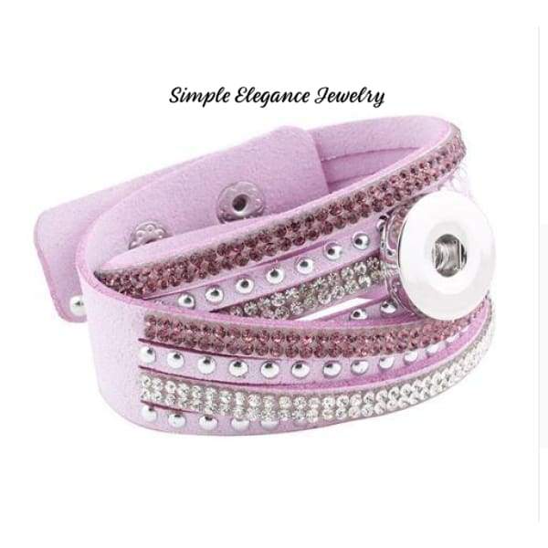 Triple Wrap Felt Leather Rhinestone Snap Bracelet 20mm (B301) - Lilac - Snap Jewelry