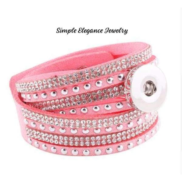 Triple Wrap Felt Leather Rhinestone Snap Bracelet 20mm (B301) - Pink - Snap Jewelry