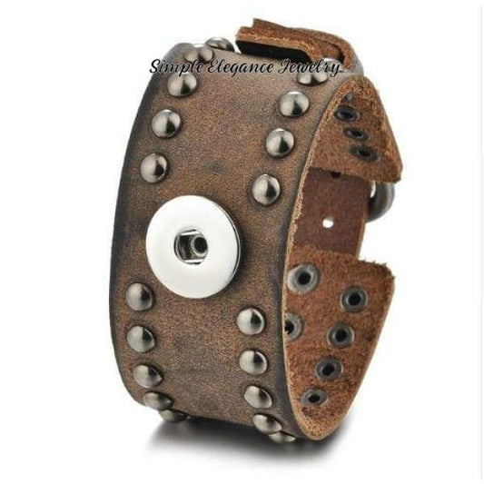 Unisex Leather Buckle Single Snap Bracelet Cuff 18-20mm Snaps (B263) - Snap Jewelry