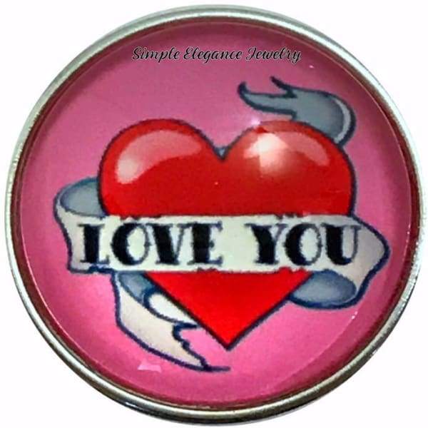 Valentine Love You Heart Snap Charm 20mm for Snap Jewelry - Snap Jewelry