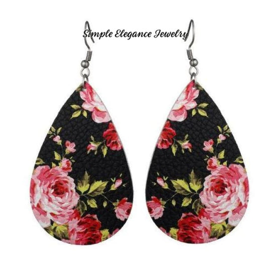 Vinyl Teardrop Black Floral Earrings - Earrings