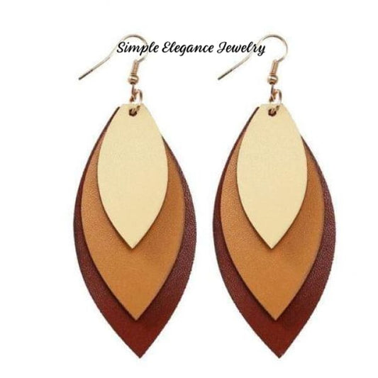 Vinyl Triple Cut Earrings-Cream and Three-Toned Brown - Earrings