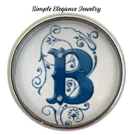 White-Blue Alphabet Initials (A-Z) 20mm Snaps - B - Snap Jewelry