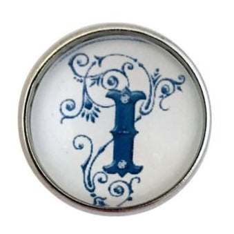 White-Blue Alphabet Initials (A-Z) 20mm Snaps - J - Snap Jewelry