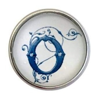 White-Blue Alphabet Initials (A-Z) 20mm Snaps - O - Snap Jewelry