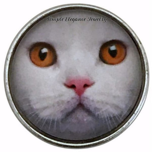 White Cat Face-Brown Eyes 20mm Snap Charm for Snap Jewelry - Snap Jewelry