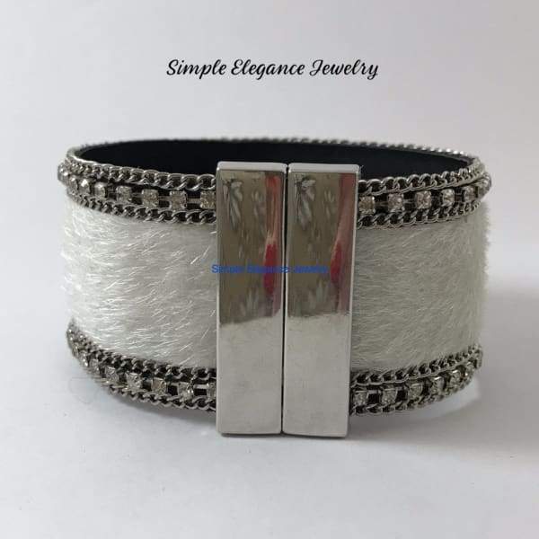 White Fur Magnetic Snap Bracelet 18mm-20mm - Snap Jewelry