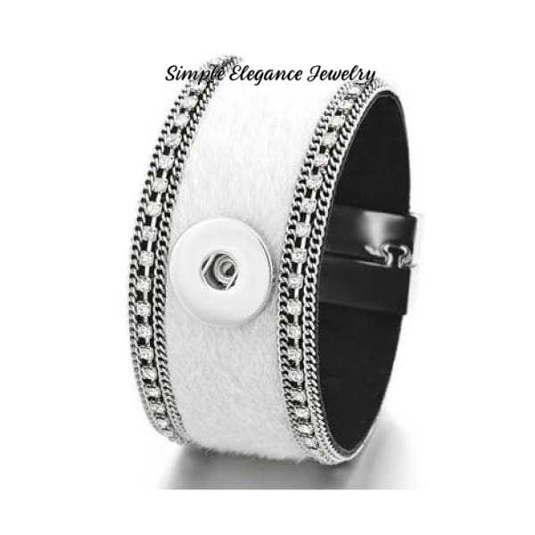White Fur Magnetic Snap Bracelet 18mm-20mm - Snap Jewelry