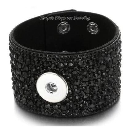 Wide Band Rhinestone Single Snap Bracelet - Black - Snap Jewelry