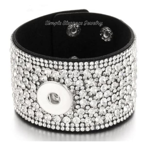 Wide Band Rhinestone Single Snap Bracelet - Clear - Snap Jewelry