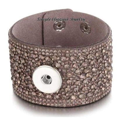 Wide Band Rhinestone Single Snap Bracelet - Pewter - Snap Jewelry