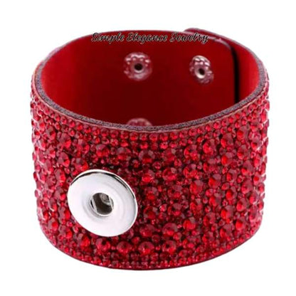Wide Band Rhinestone Single Snap Bracelet - Red - Snap Jewelry