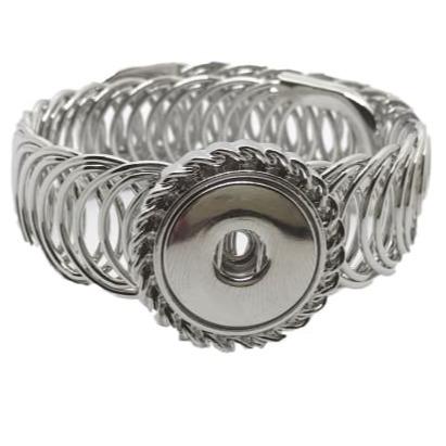 Wide Cuff Single Snap Spring Bracelet 18mm-20mm Snaps - Silver - Snap Jewelry
