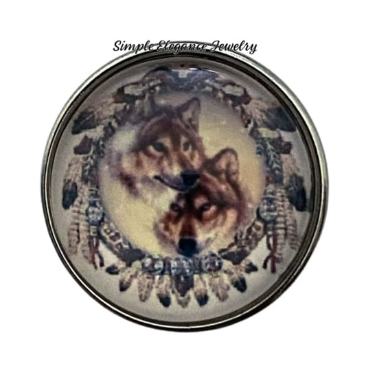 Wolves and Native American Feathers Snap Charm 20mm - Snap Jewelry